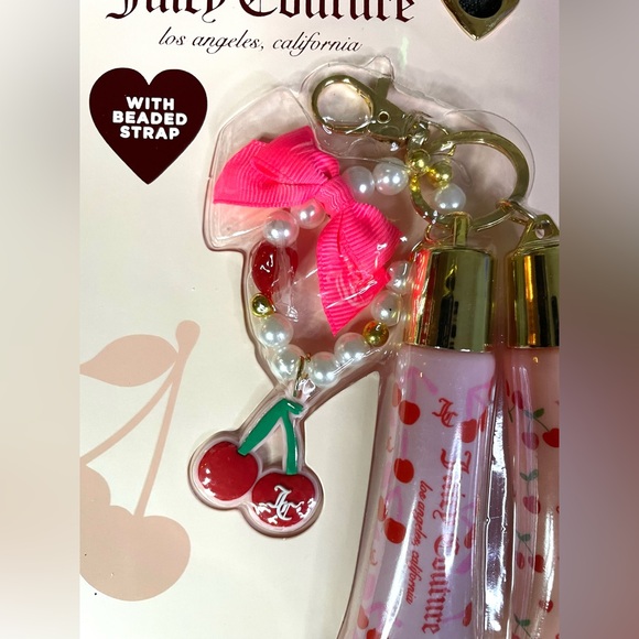 Juicy Couture Lip Gloss Set 2x w/ Beaded Cherry Keychain Christmas NEW NIP - Picture 3 of 4